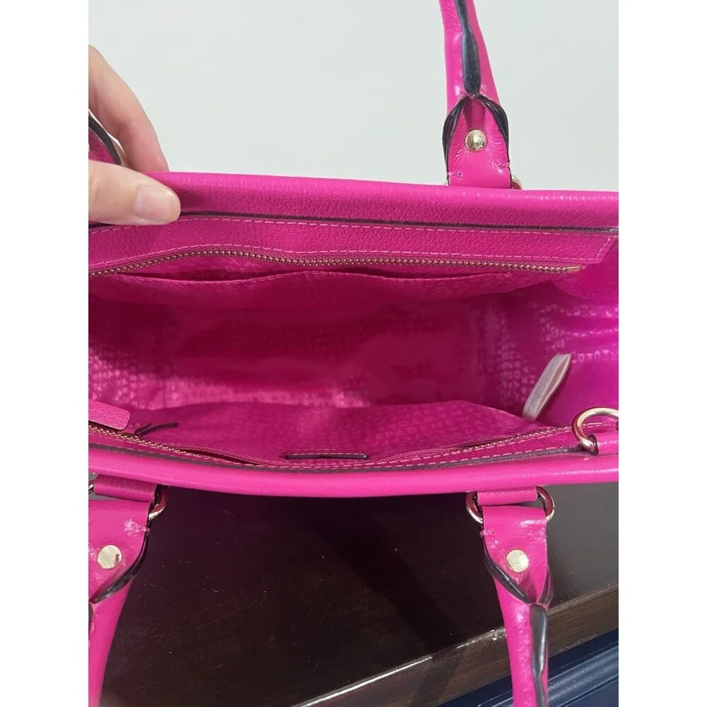 Kate Spade New York Pink Pebbled Satchel Top Handle Zip Bag w/ Detachable Strap
